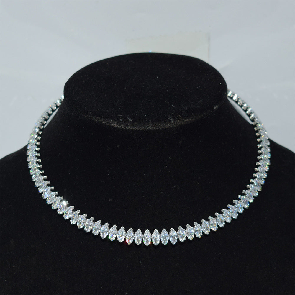 Women's Full Zircon Collar Hand Ear Three-piece Oval Jewelry Set