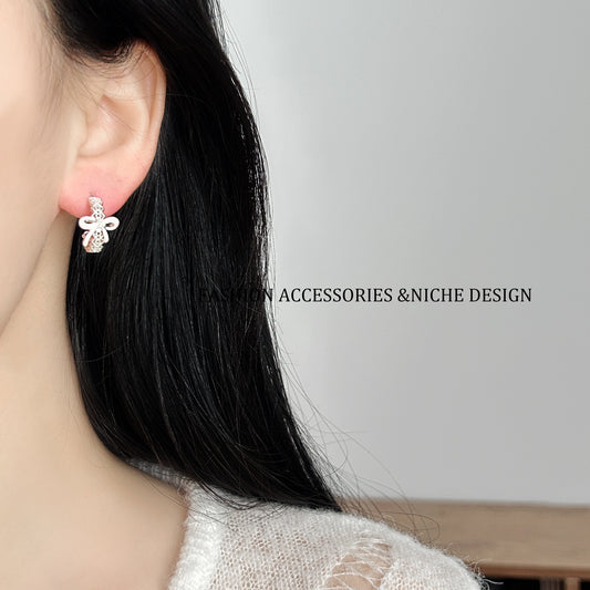 Women's Drip Glazed Lace Bow Design Sweet Style Fashion Earrings