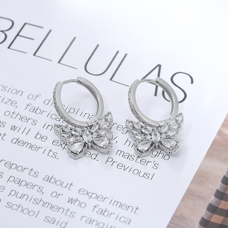 Micro Inlaid Zircon Temperament Female Niche Design Butterfly Eardrops Style Stud Earrings