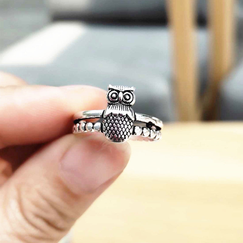 Creativity Retro Distressed Owl Open Female Fashion Rings