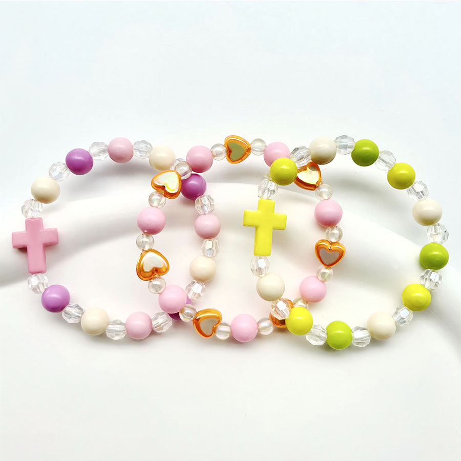 Children's Pearl Colorful Beads Accessories Cross Friendship Bracelets