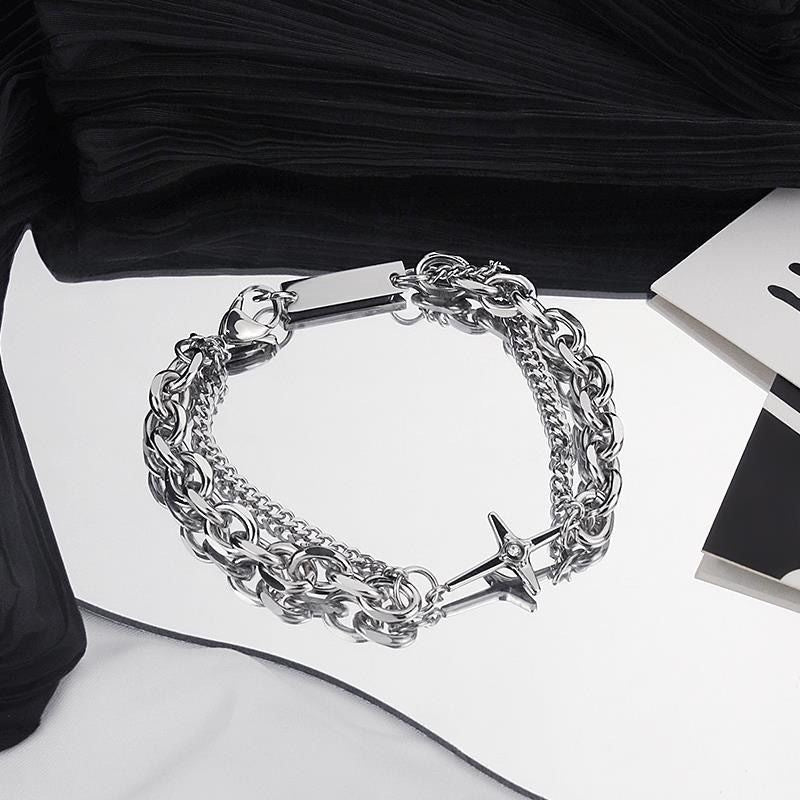 Women's & Men's Retro Titanium Steel Double Layer Asterism Design Bracelet