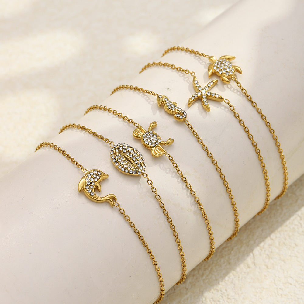 Fashion Simple Hand Stainless Steel Gold Plated Spot Drill Marine Bracelets