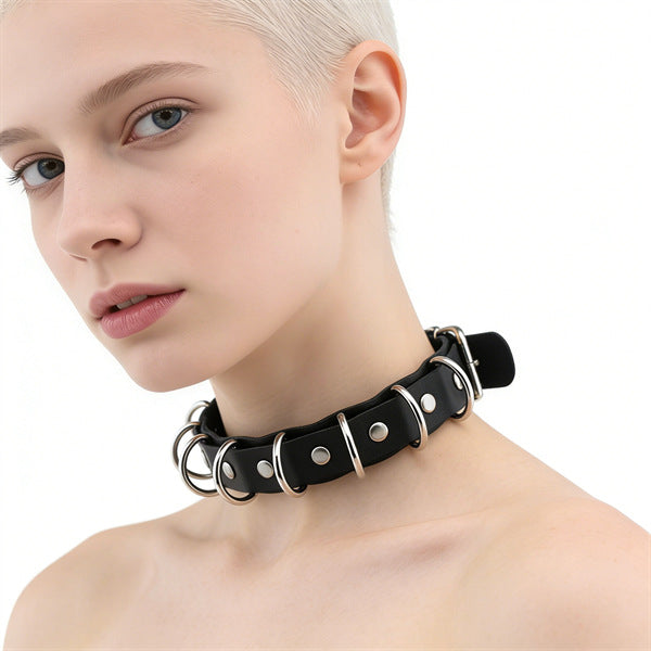 Leather Female Black Spike Punk Gothic Collar