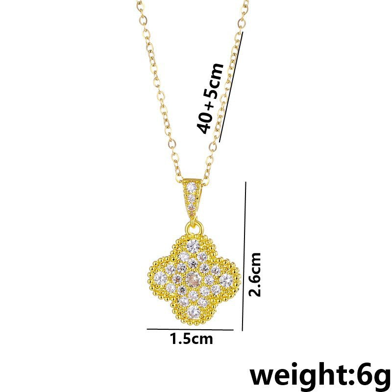 Women's Diamond Flower Four-leaf Clover Titanium Steel Gold-plated Necklaces