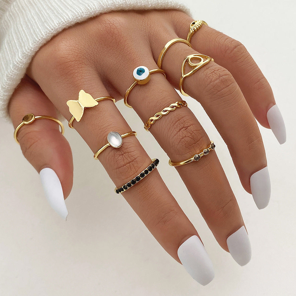 Diamond Eye Cross Leaf Set Pearl Rings