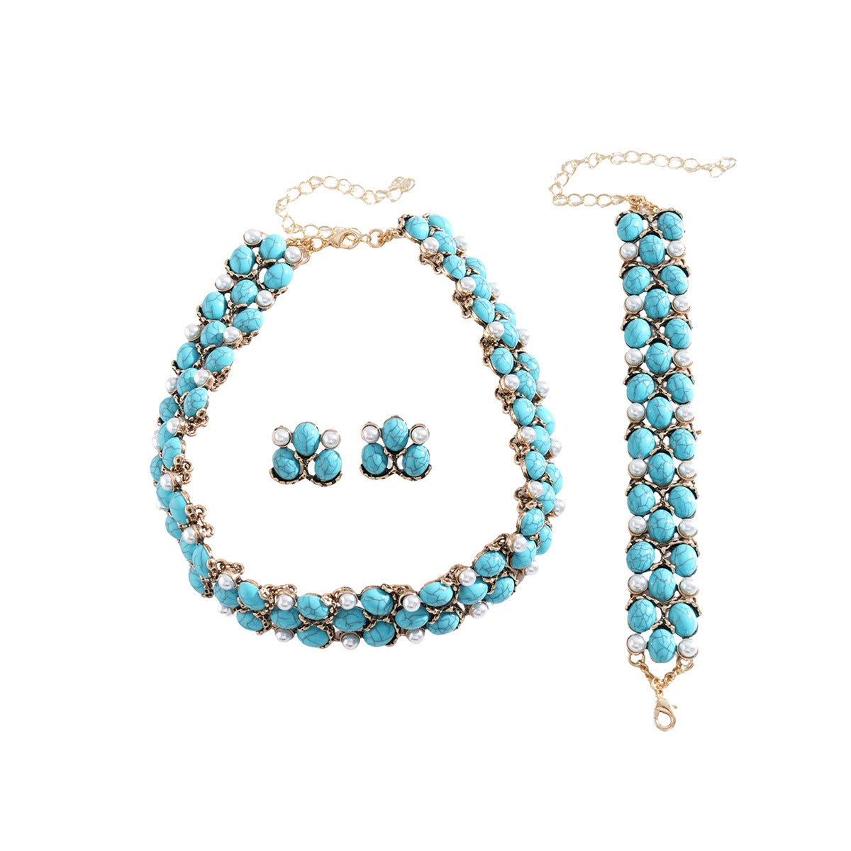Style Turquoise Blue Diamond Flower Ear Light Luxury Minority Clavicle Necklaces
