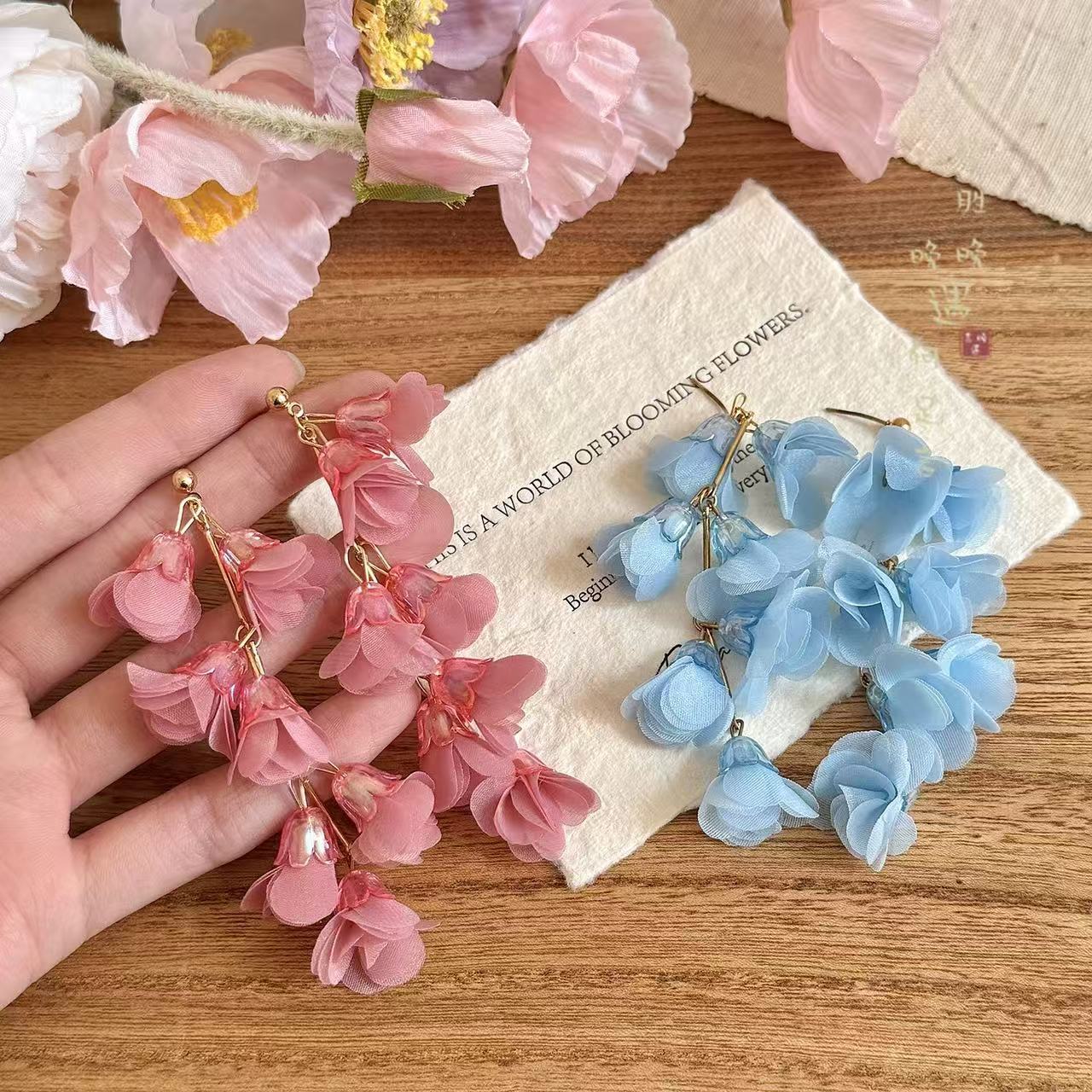 Pink Lily Tassel Unique High-key Eardrop Beautiful Seaside Vacation Earrings
