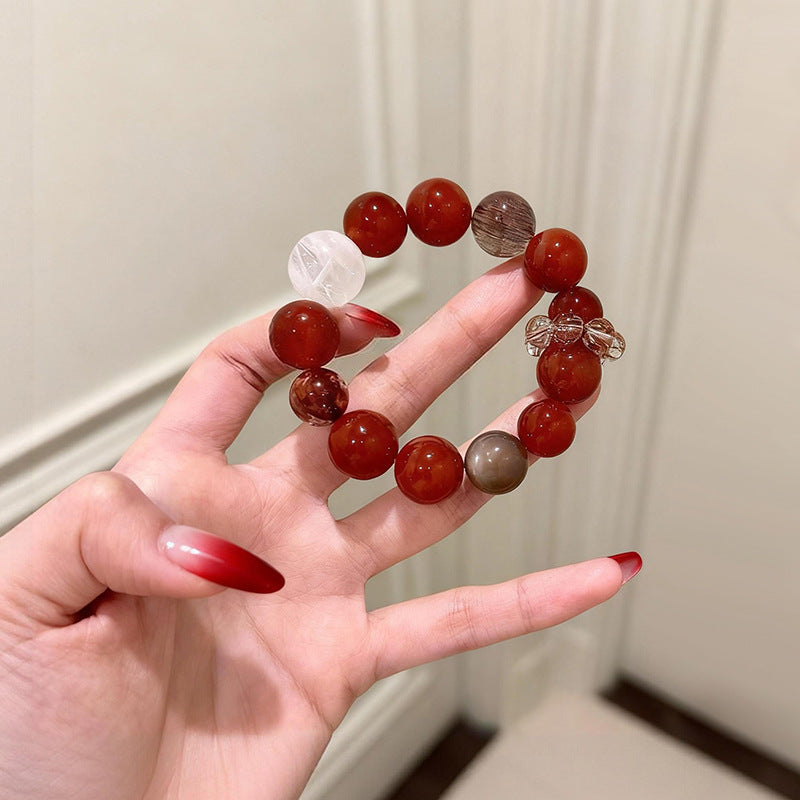 Natural Red Sealant Flower Agate Design Bracelet