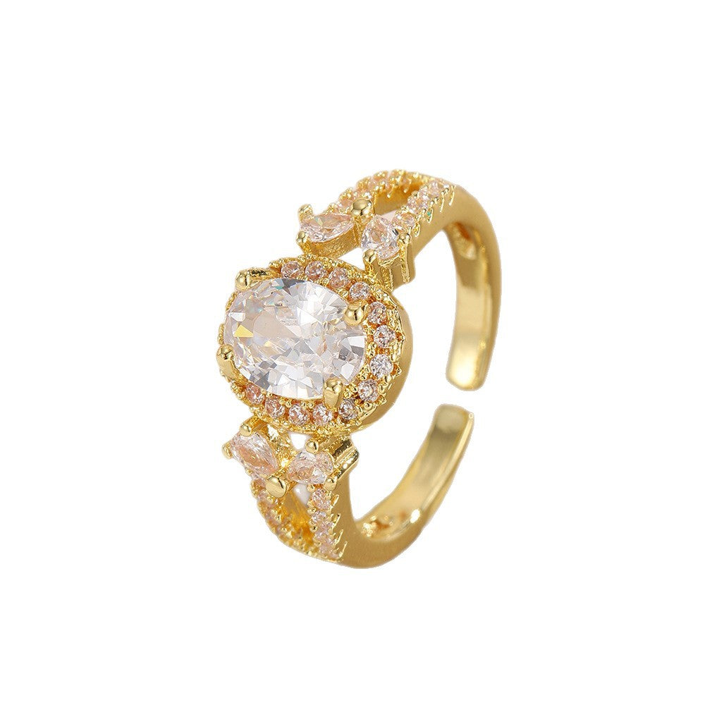 French Refined Zircon Female Design Temperament Open Super Fairy Flowers Rings