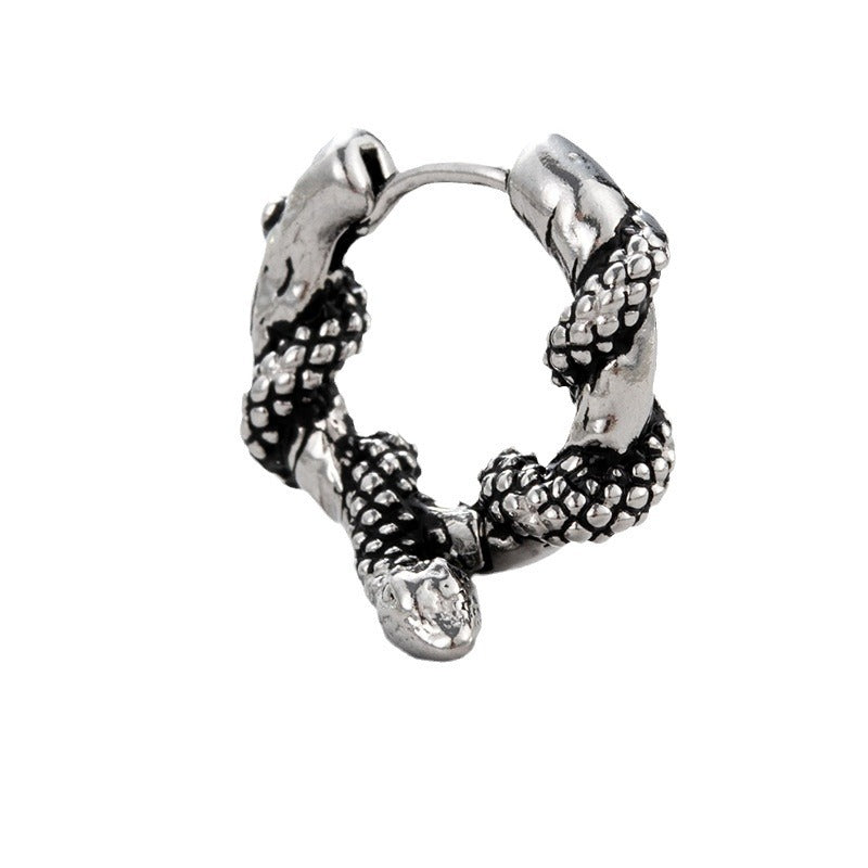 Men's Stainless Steel Casting Rose Skull Snake-shaped Earrings