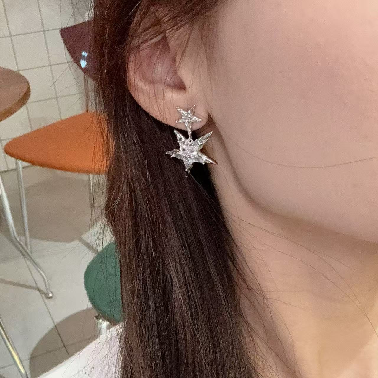 French Entry Lux Pentagram Female Fashionable Temperamental Design Senior Stud Earrings