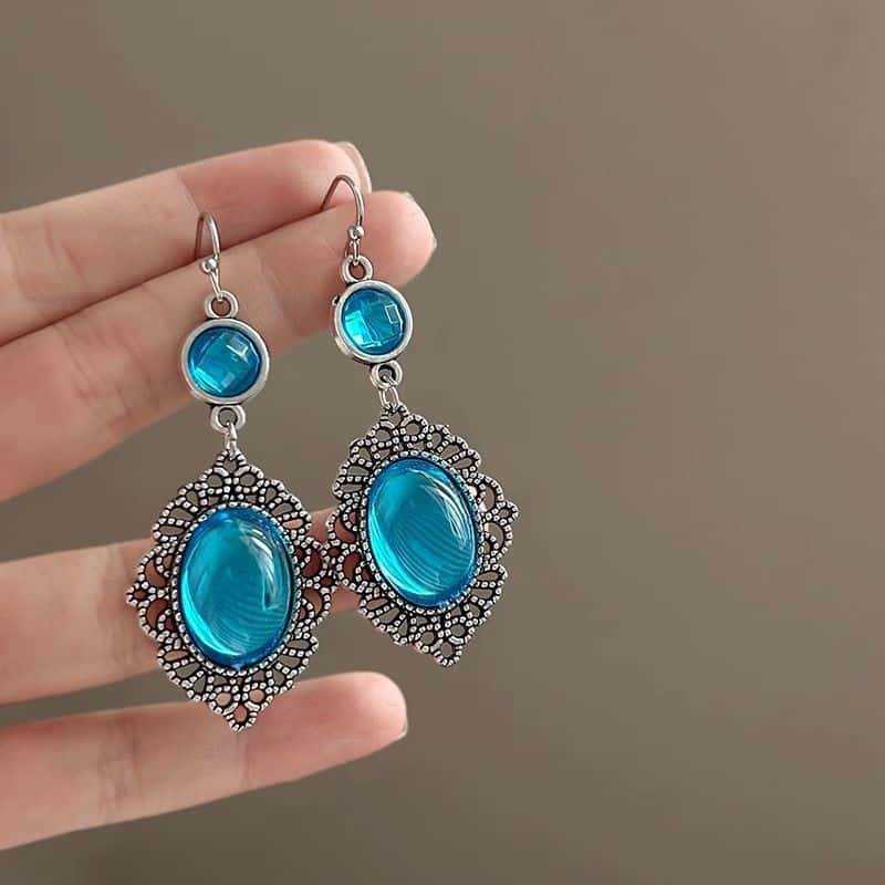 Bohemian Oval Sky Blue Purple Crack Earrings