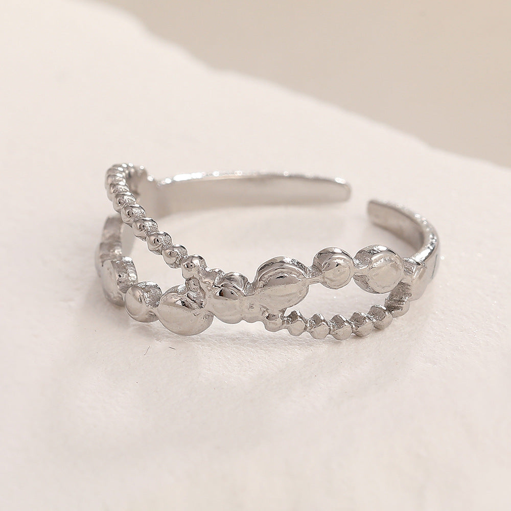 Korean Style Hollow Titanium Steel Design Personality Trendy Geometric Retro Ring
