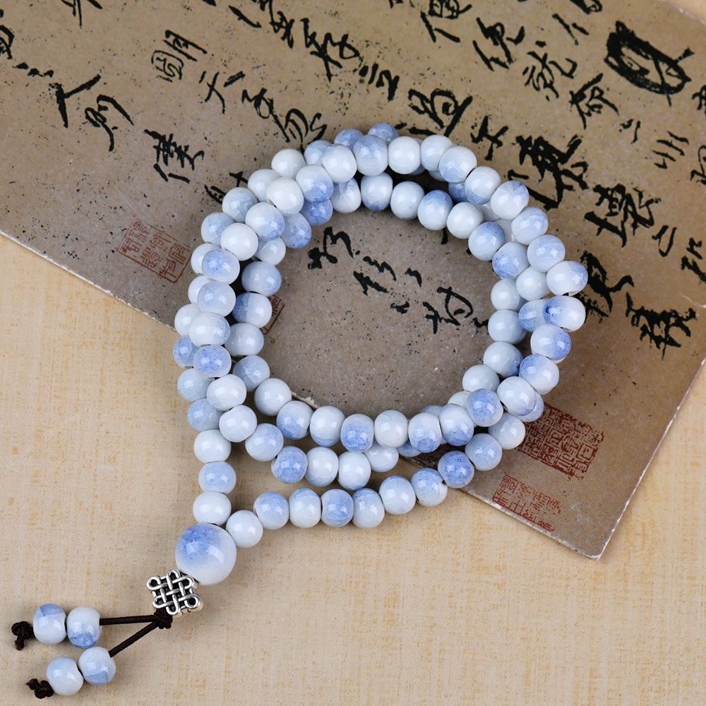 Women's Chinese Style Three-circle Twin Beads Ceramic Bracelet
