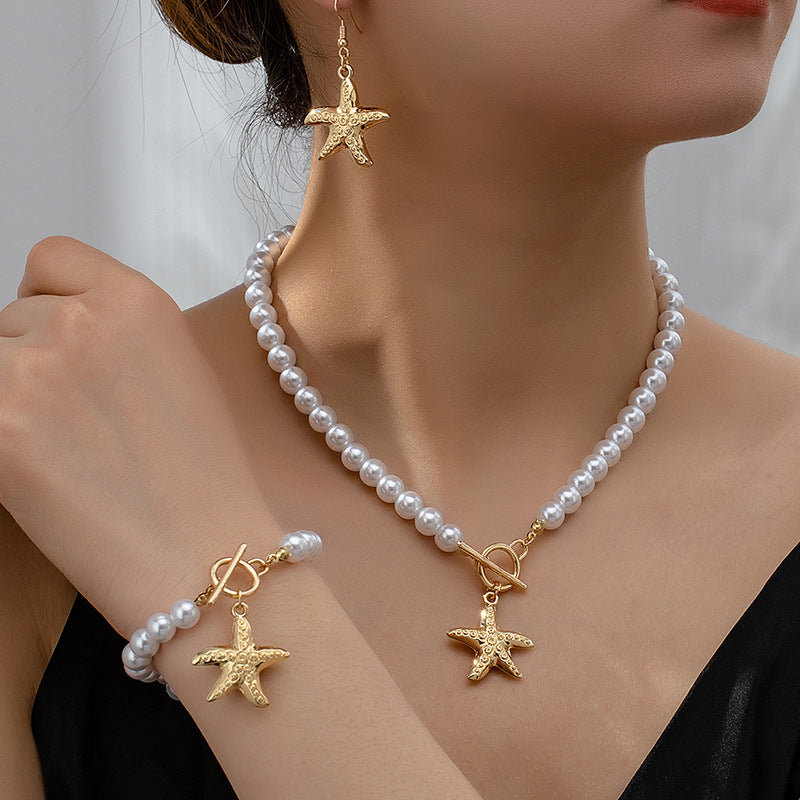 Popular Pearl Starfish Elegant Everyday Fashion Jewelry Set