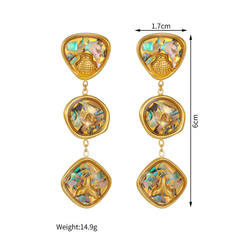 Women's Abalone Shell Tassel Gold Titanium Steel High-grade Jewelry Set