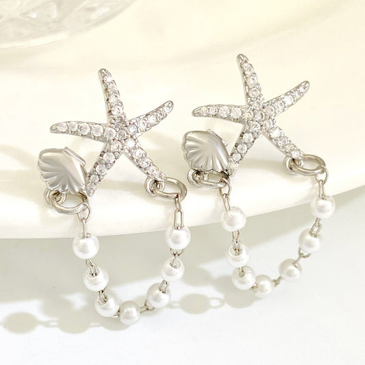 Women's Tassel Starfish Shell Imitation Pearl High-grade Earrings