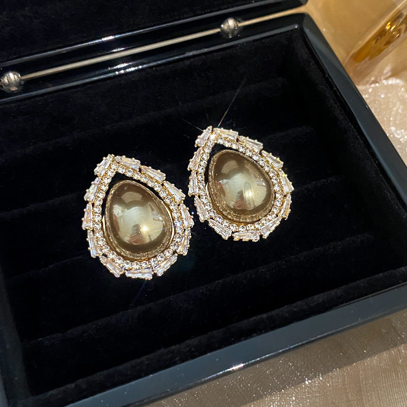 Fashion High-grade Zircon Pearl French Minority Retro Earrings