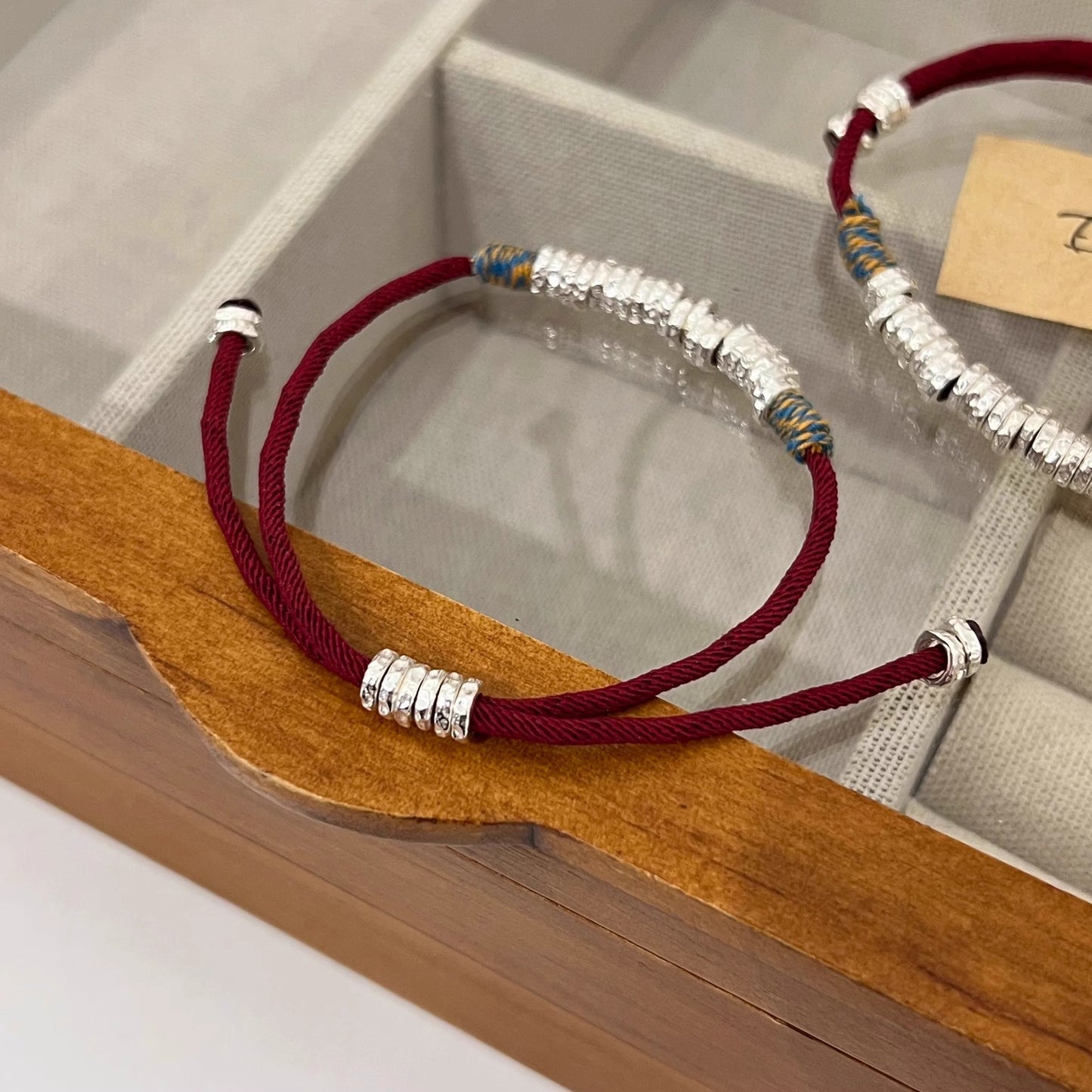 Men's Chinese Style Wrapped Purplish Red Rope Woven Bracelets