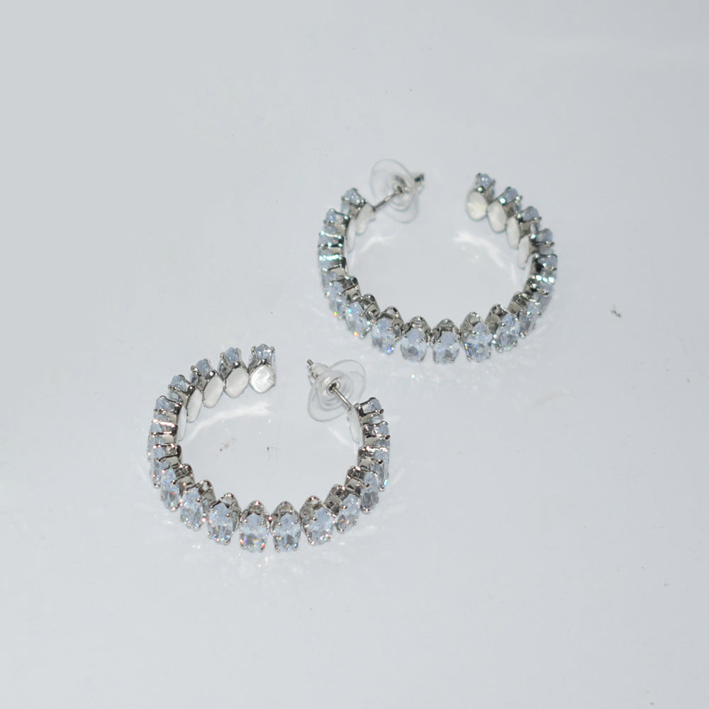 Women's Full Zircon Collar Hand Ear Three-piece Oval Jewelry Set