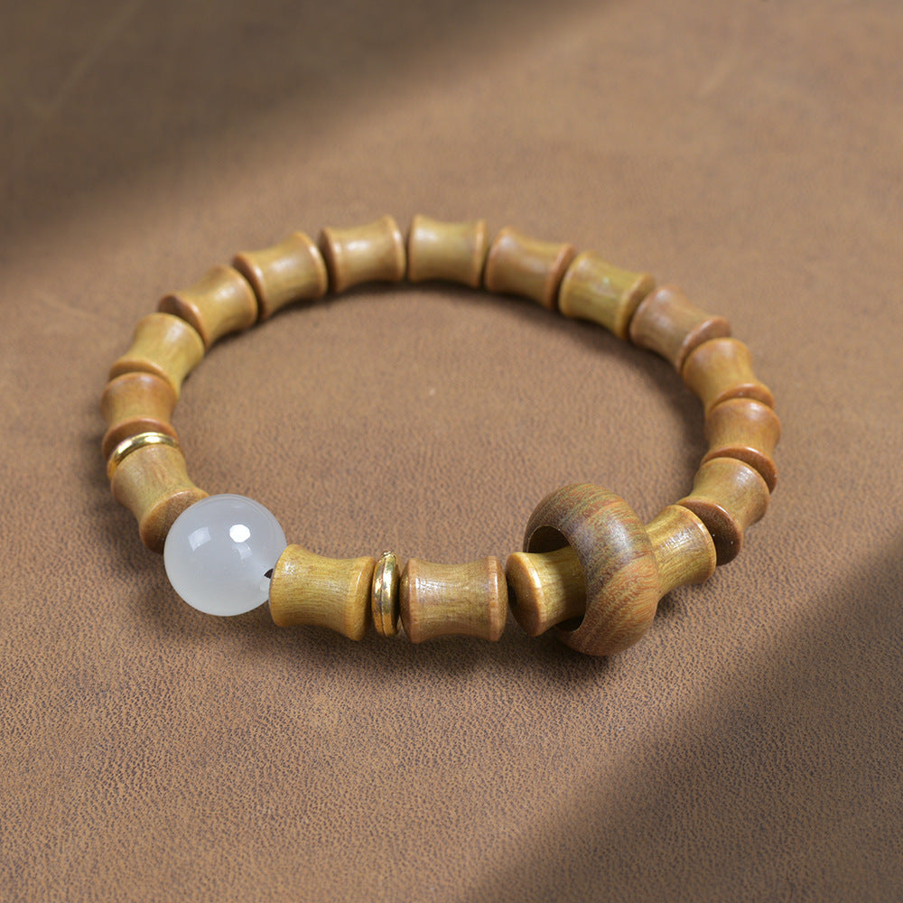 Women's & Men's Retro Style Green Sandalwood Bamboo Festival High-rise Holding Bracelet
