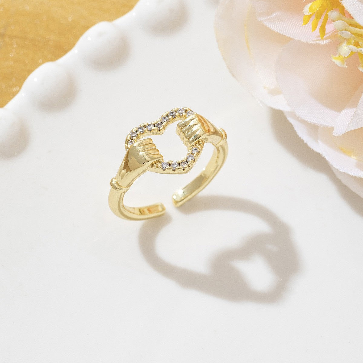 Temperament High Sense Loving Heart With Opening Adjustable Super Flash Ring