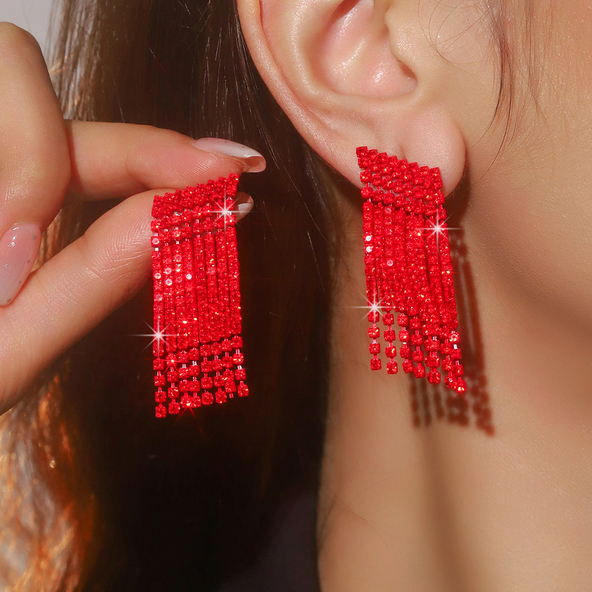 Women's Super Flash Rhinestone Long Fringe High-grade Earrings