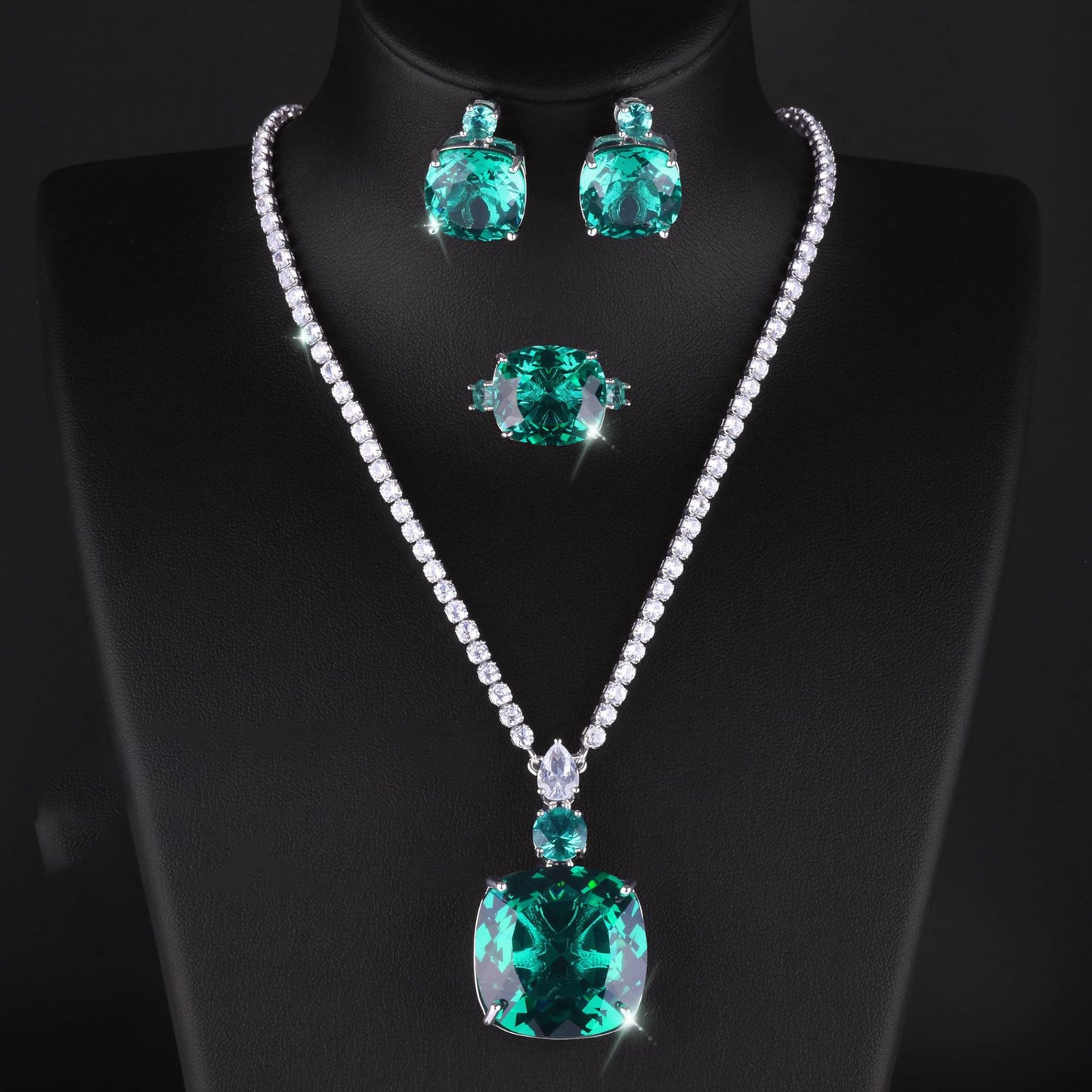 Women's Live Streaming Imitation Paraiba Luxury Full Diamond Redstone Jewelry Set