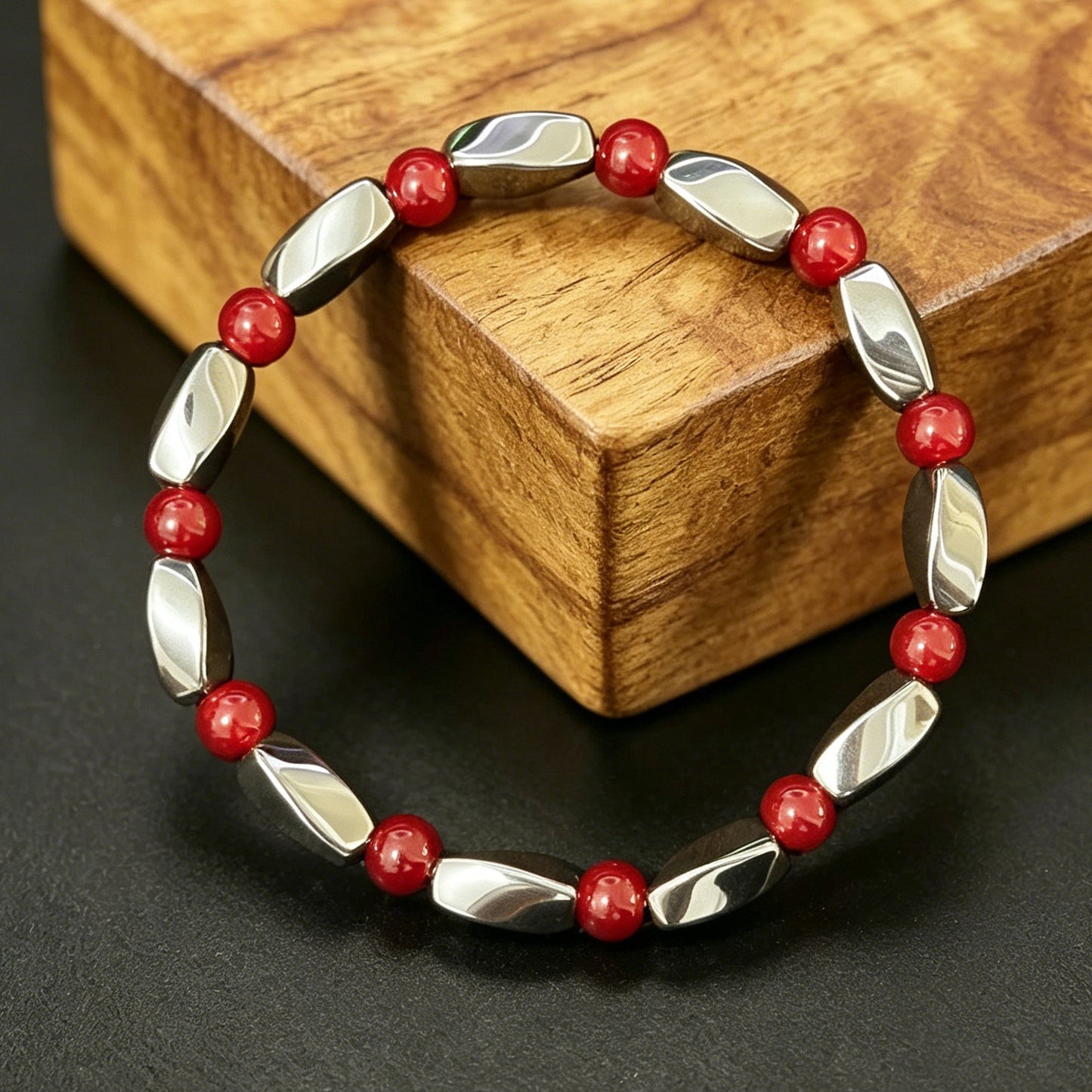 Ruby Hematite Iron Stone Elastic Beaded Bracelet
