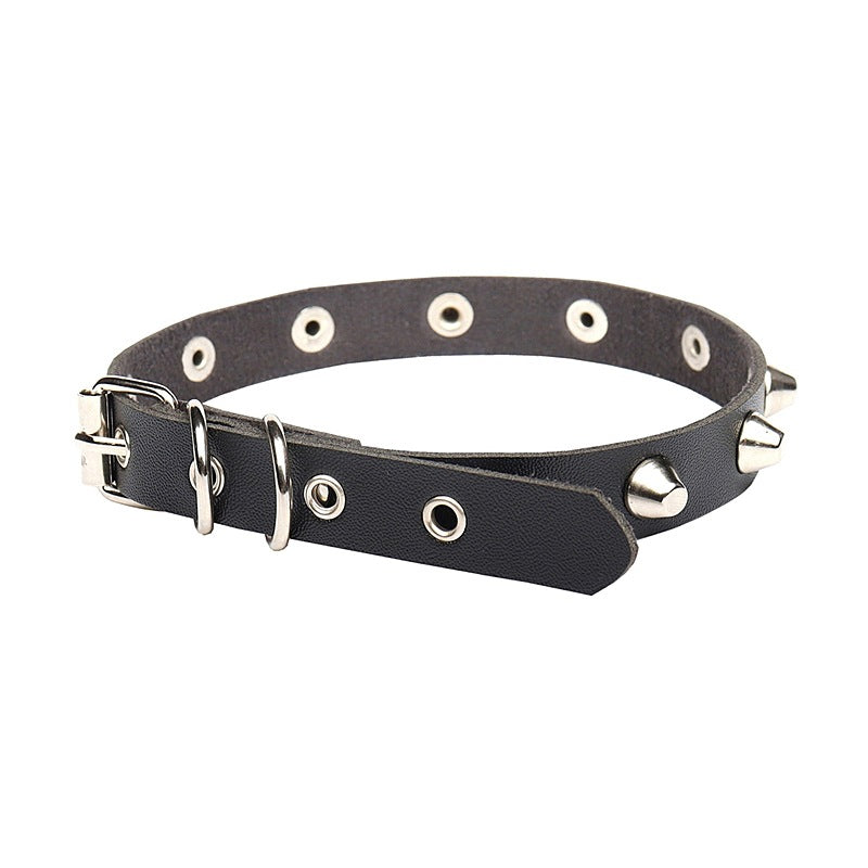 Dark Goth Style Leather High Profile Retro Collar