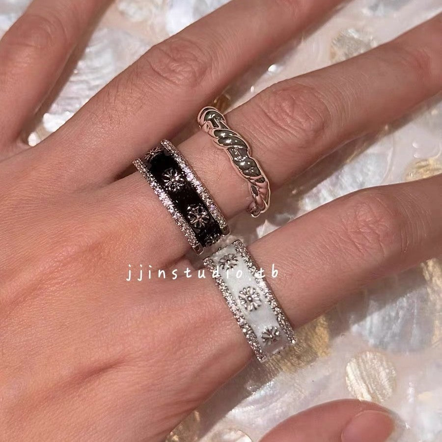 Women's & Men's Cross Drip Glazed Refined Zircon Design Sense Niche Ring