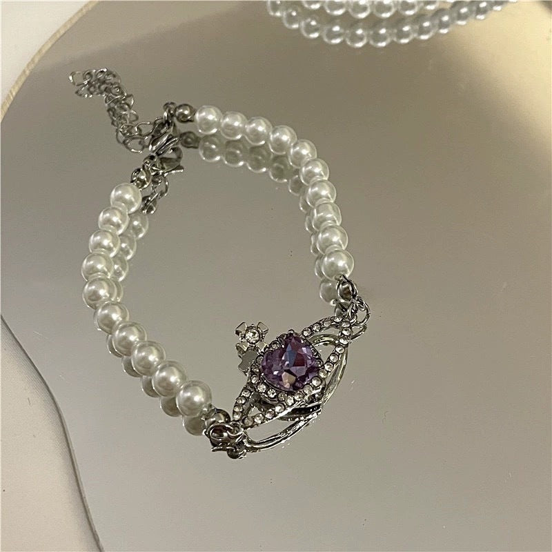Saturn Romantic Universe Purple Love Planet Pearl Sweet Necklaces