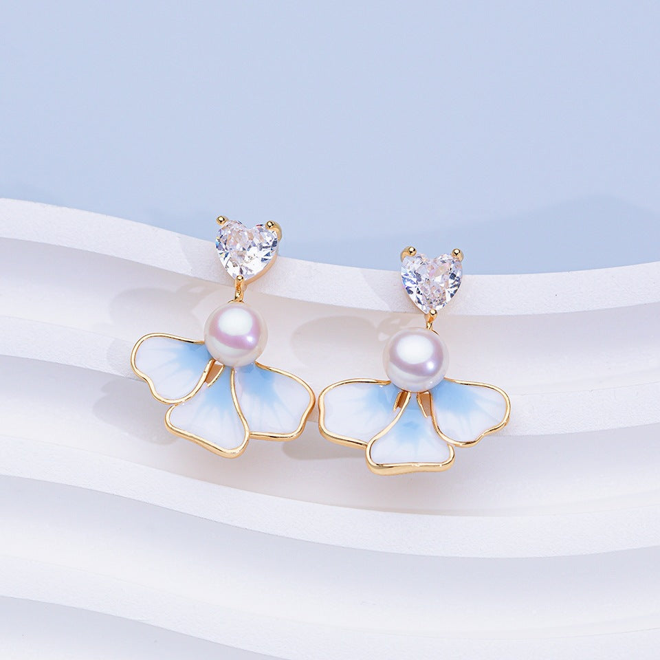 Natural Freshwater Pearl Ear Sterling Sier Needle Lily Eardrops Stud Earrings