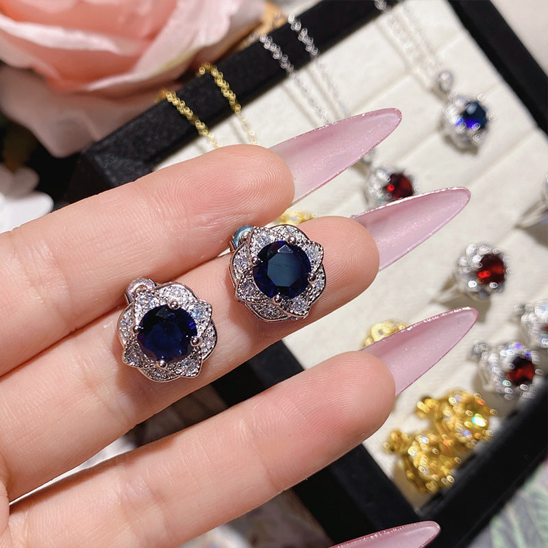 Women's Gold-plated Full Diamond Fashion Luxury Elegant Colored Gems Jewelry Set