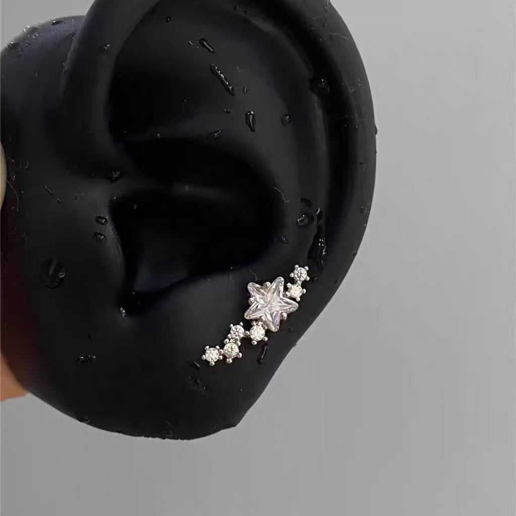 Bunch Of Meteor Zircon Ear Bone Asymmetric Five-pointed Star Screw Earrings