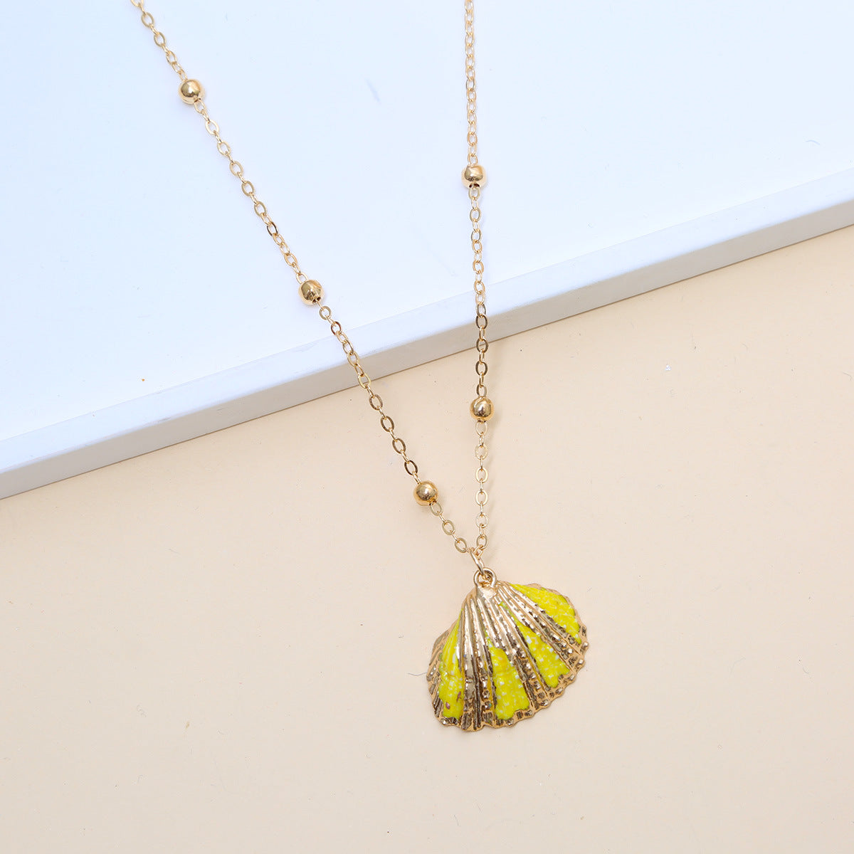 Ball Bead Chain Natural Shell Electroplated Necklace