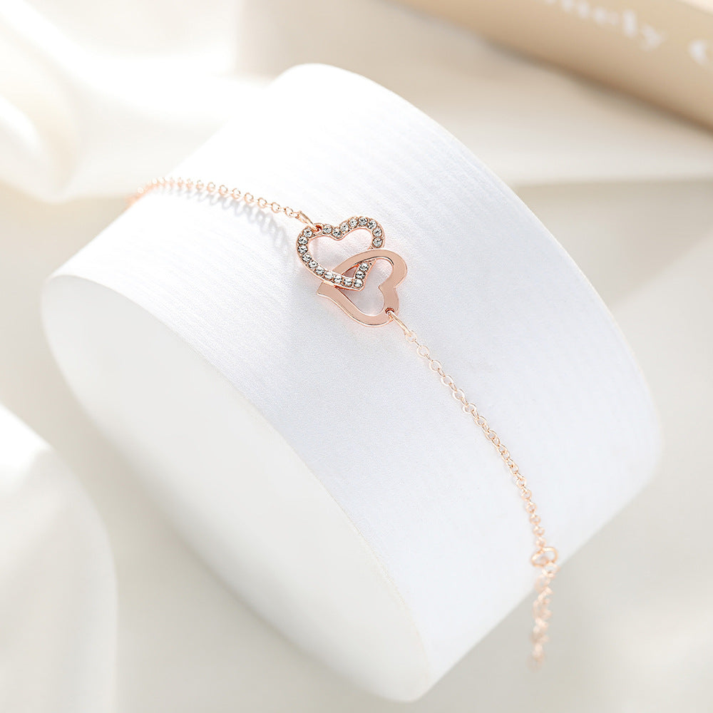 Simple Double Heart Affordable Luxury Style Temperament Bride Spot Drill Bracelets