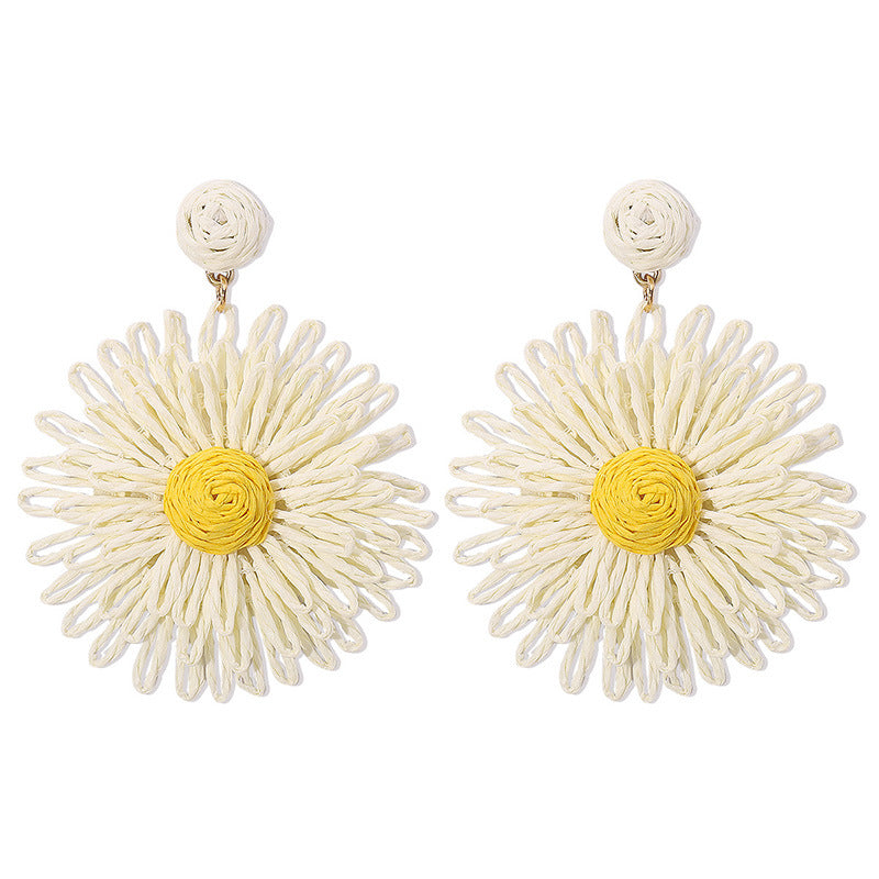 Female Raffia Summer High Sense Profile Fashion Graceful Vacation Stud Earrings
