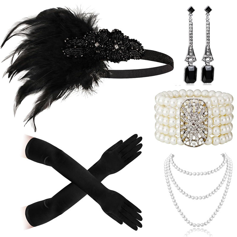 Red Feather Hair Band Masquerade Single Jewelry Set