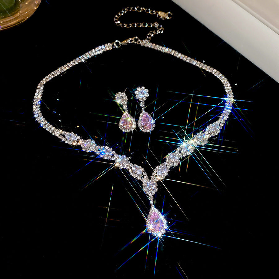 Style Gold Pink Zircon Sweet Elegant Graceful Light Luxury Jewelry Set