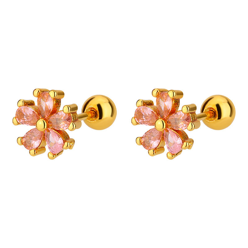 Flower Thread Female Inlaid Ear Bone Light Luxury Compact Stud Earrings