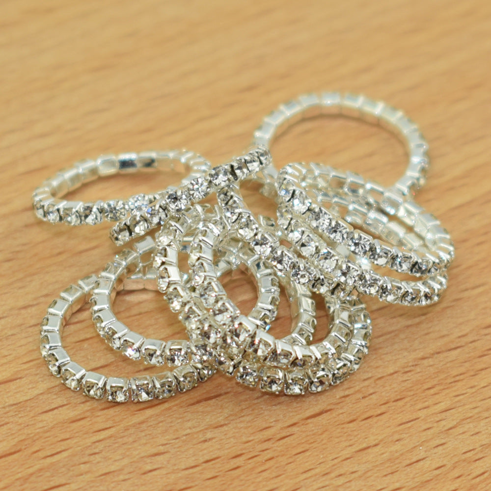 Korean Style Single Row Rhinestone Elastic Mixed Ring