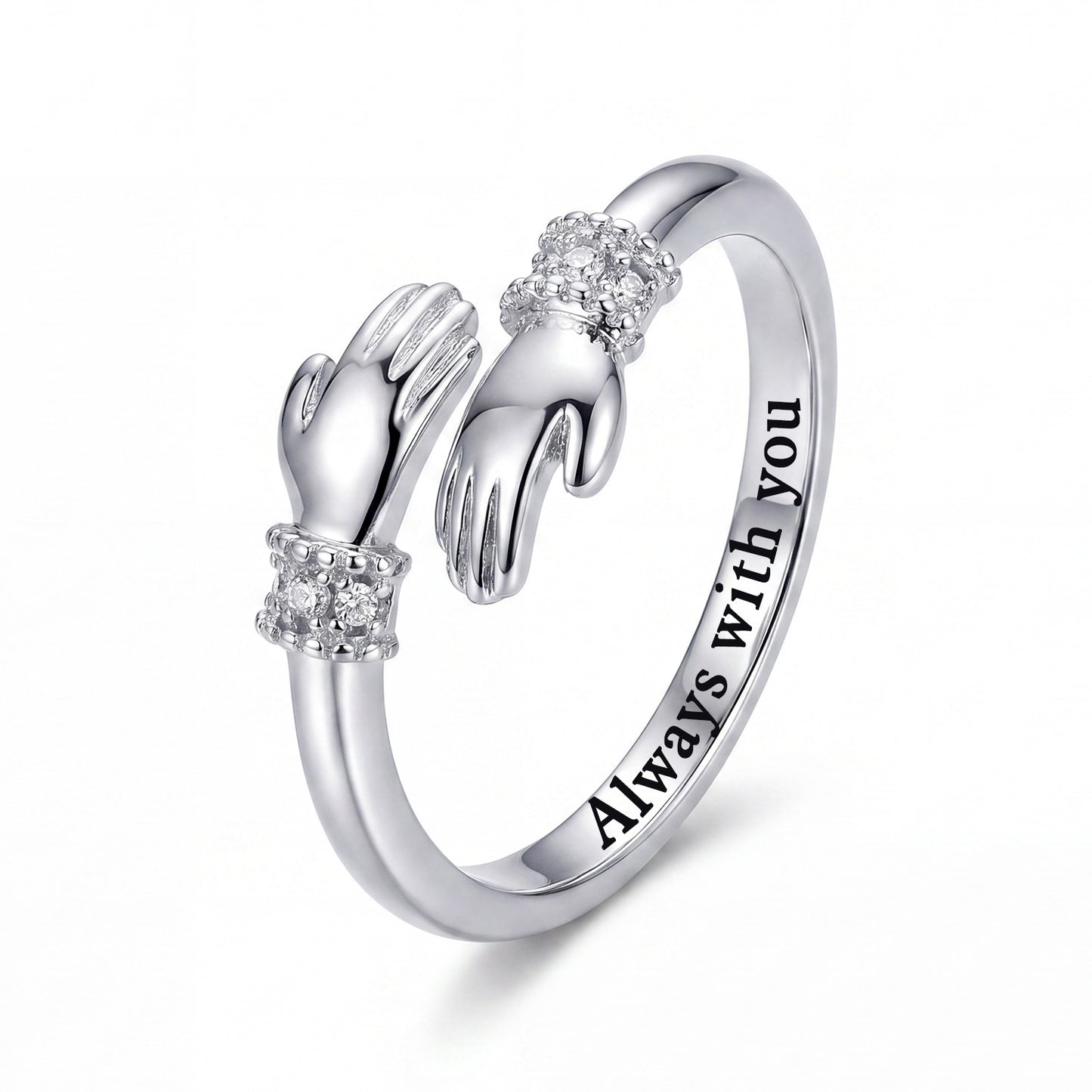Women's Love Hug Hands Lettering Opening Adjustable Warm Heart Rings