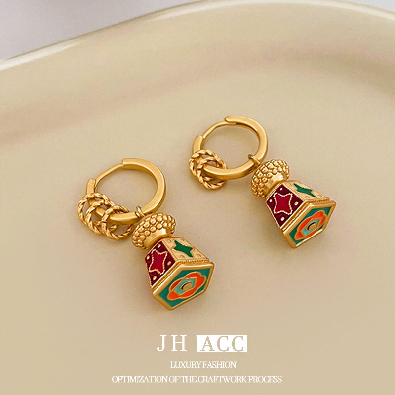 Glazed Fan-shaped Female Niche Advanced Design Multiple Ways Earrings