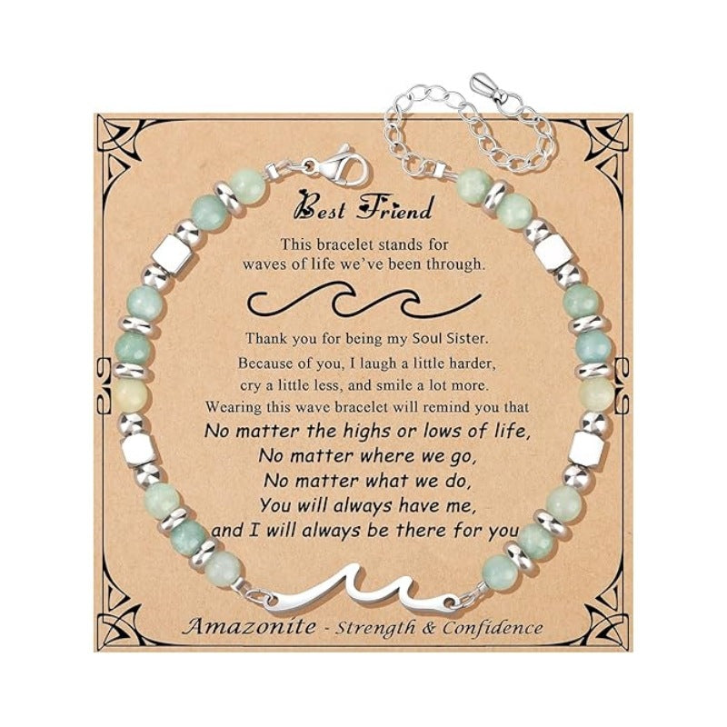 Women's Natural Stone Beaded Cross Lobster Buckle Adjustable Band Bracelet