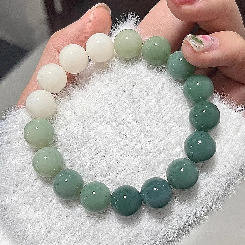 Bodhi Charcoal Small Steamed Bun White Jade Pliable Temperament Buddha Bracelet