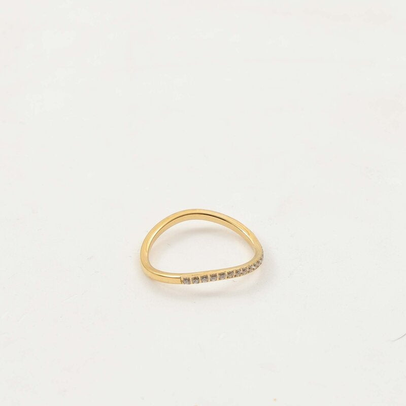 Half Circle Fine Zircon Inlaid Curved Thin Titanium Steel Gold Bracelet