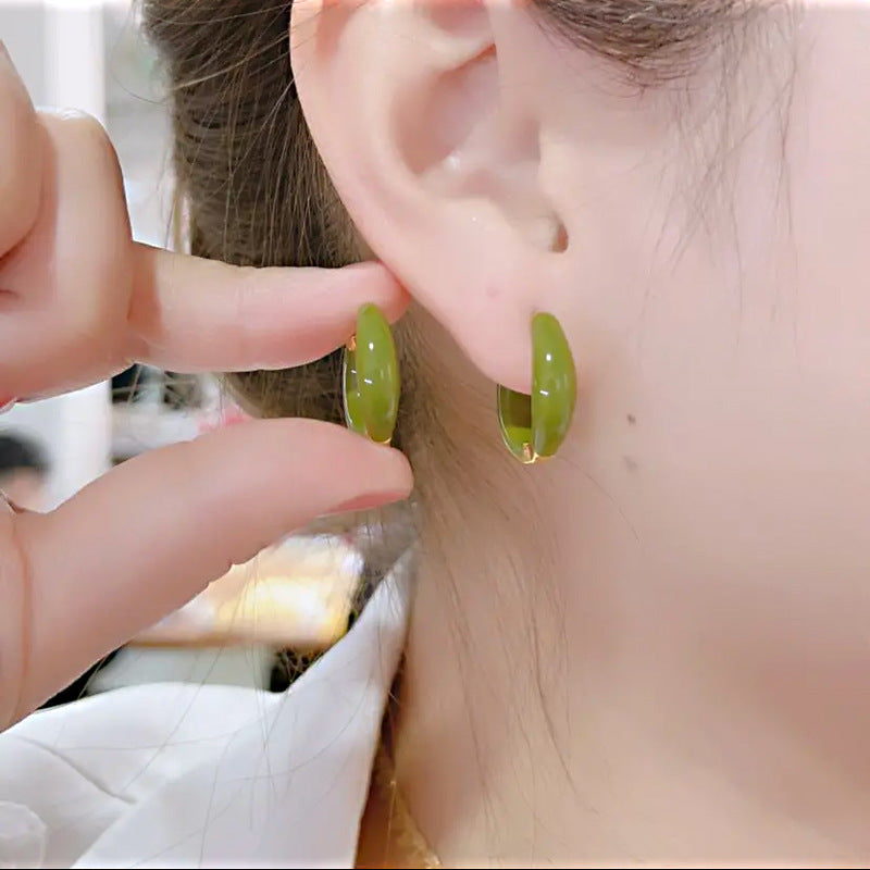 Women's Green Drip Glazed Circle Ear Clip Design High-grade Earrings