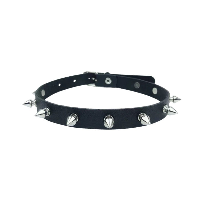 Punk Pointed Rivet Leather Gothic Fan Car Necklaces